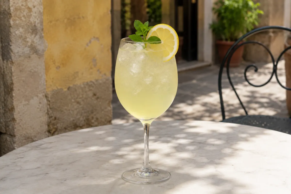 Image of Limoncello Spritz in a White Wine Glass